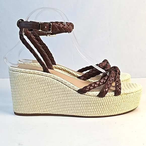 NEW Antonio Melani Lorinna Brown Braided Leather Ankle Strap Platform Sandal - Picture 3 of 16